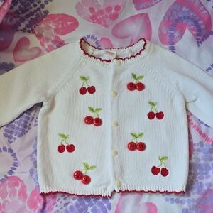Gymboree White Cardigan with Red Cherry Design